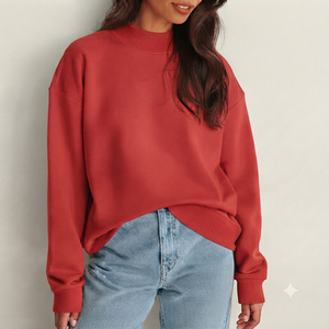 Women's Premium Mockneck Pullover Oversized Cotton Fleece Sweatshirt <b>Long</b> <b>Sleeve</b> Streetwear Fashion <b>Top</b> - Product Image 1