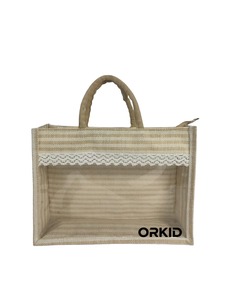 Sac cadeau en jute blanc avec fenêtre transparente, sac fourre-tout en toile de jute réutilisable, emballage de vente au détail, sac à main - Product Image 1