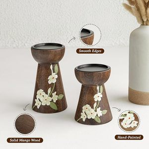 Handcrafted Floral Wooden Candle Holder Decorative <b>Tea</b> Light <b>Stand</b> Rustic Home Decor Table Centerpiece - Product Image 4