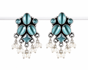 Pendientes Colgantes Bohemios Vintage de Flor de Perlas Plateadas Oxidadas de Latón al por Mayor, Joyería Tribal India ARTS JEWELS para Aniversario de Mujer - Product Image 4
