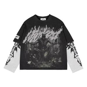 Custom Men's Vintage Streetwear <b>Two</b> Piece <b>Double</b> Layer Long Sleeve T-<b>Shirt</b> 100% Cotton Knitted Breathable - Product Image 3
