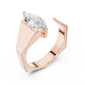 Bague de fiançailles solitaire en or rose avec diamant taille marquise, bijou de mariée élégant - Product Image 3