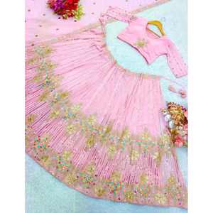 RICH LOOK GEORGETTE SECUENCIA CODIFICACIÓN DORI BORDADO TRABAJO LEHENGA CHOLI CON DUPATTA BABY PINK - Product Image 2
