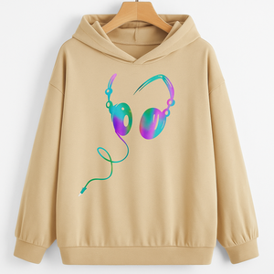 Sudadera de Cuello Alto para Mujer, 100% Algodón, Color Sólido, para Otoño, Talla Grande, Cómoda, con Estampado Digital y Bolsillo Delantero Bordado - Product Image 1