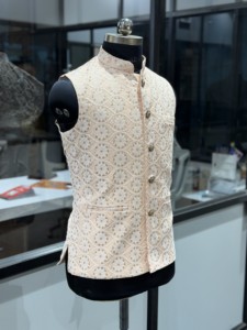 Gilet homme col mandarin style chinois motif géométrique rose polyester coton coupe-vent respirant simple boutonnage été - Product Image 5