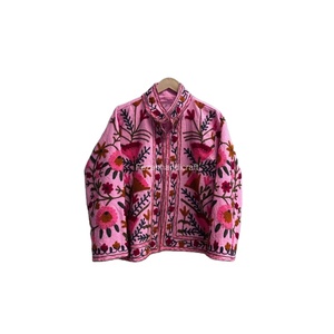 Pink Color 100% Cotton <b>Jacket</b> Hand Stitch <b>Short</b> <b>Jacket</b> Unisex Winter Coat Uzbek Embroidery Suzani <b>Jacket</b> Women's <b>Jackets</b> - Product Image 1