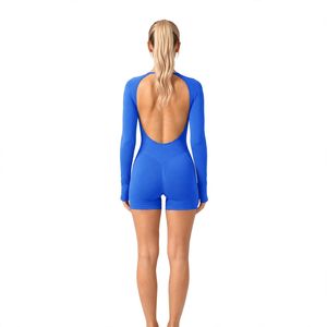 Conjunto deportivo de yoga para mujer, de color nude, ajustado, transpirable, con logo frontal y espalda descubierta, para fitness, running y yoga, con cintura alta cruzada. - Product Image 6