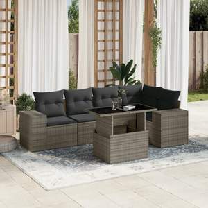 Grey Garden <b>Sofa</b> <b>Set</b> Outdoor Rattan Cushioned Waterproof Contemporary Design - Product Image 1