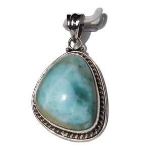 Pendentif en argent sterling 925 avec cabochon en larimar, fait main, plaqué rhodium, cristal naturel, bijoux bohèmes, cadeau pour elle - Product Image 3