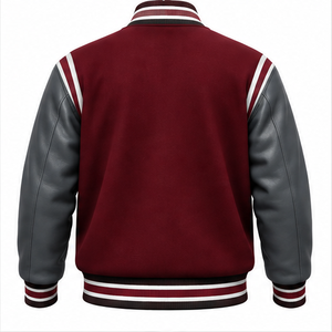 2026 Hot Selling Men's Varsity <b>Jacket</b> <b>Burgundy</b> Maroon Wool Grey <b>Leather</b> Sleeves Quilted Lining Snap Closure Letterman <b>Jacket</b> - Product Image 2