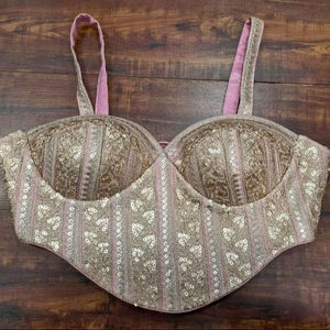 Blusa de Sari Nupcial Simple con Cuello Corazón, Tejida, Transpirable, Minimalista, 100% Poliéster, Color Rosa Polvoriento, para Invierno/Primavera/Verano - Product Image 1