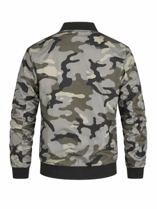 Chaqueta Bomber Sólida de Manga Larga con Cierre de Cremallera, Cuello Alto, Tejido de Poliéster, Resistente al Viento, Impermeable, Ligera, Acabado Sedoso - Product Image 5