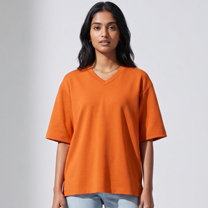 Drop Shoulder V-Neck T Shirt Women 100% Cotton Casual Wear Short Sleeve Tee Shirt Ladies Oversize TShirt Womens - Product Image 1