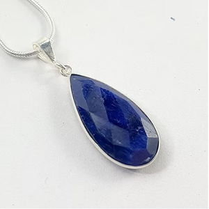 Pendentif en argent sterling 925 avec grand saphir bleu et agate, en forme de goutte, bijou en pierre précieuse pour femme - Product Image 3