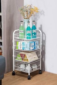 Chariot de rangement de cuisine en métal robuste avec roues verrouillables pour légumes, fruits, bouteilles et contenants - Product Image 6