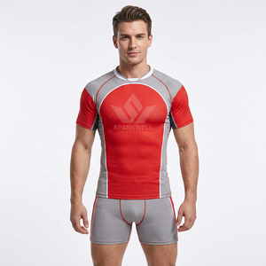 Camiseta de Fútbol Sublimada Roja y Gris para Hombre Sparkwell, Manga Corta, Ajustada, Transpirable, que Absorbe la Humedad, Corte Atlético - Product Image 1
