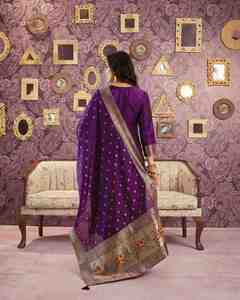 Purple Silk <b>Kurta</b> Pant Dupatta Set With Hand Drawn Embroidery Traditional <b>Indian</b> Ethnic Wear For Women Regular Fit Ankle Length - Product Image 3