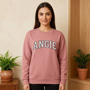 Women's <b>Pink</b> Crew Neck <b>Sweatshirt</b> With Angie Custom Mock Neck <b>Sweatshirt</b> with Gingham Embroidery Logo | Wholesale Collegiate - Product Image 1