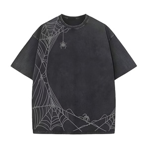 T-shirt gris délavé imprimé éclairs pour homme, en coton, style streetwear hip-hop, coupe ample, décontracté, été, vente en gros - Product Image 2