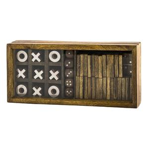 Boîte de jeu écologique en bois pour pique-nique, camping, jeu d'intérieur, accessoires de jeu, tic-tac-toe, dés et puzzle - Product Image 1