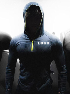 Custom Men Half <b>Zip</b> <b>Hooded</b> Sports T-Shirt Quick Dry Long Sleeve Gym Running Fitness Hoodie OEM Polyester Activewear Manufacturer - Product Image 1
