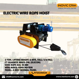 Polipasto de cable de acero de 2 toneladas de capacidad, 9 metros de altura de elevación, velocidad de 6 MPM, freno de disco, caja de engranajes Rotorq, motor Neptune CT, engranaje superior - Product Image 2