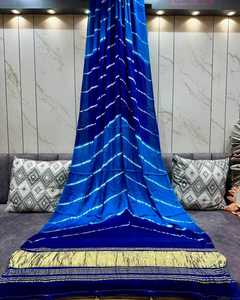 Auténtico Sari Rajastaní de Seda Gajji Pura Multicolor Leheriya, Prenda Étnica de Seda Suave - Product Image 3
