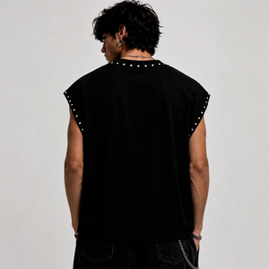 SHH INDUSTRIES Débardeur surdimensionné personnalisé sans manches 100% Coton Lavé Écologique Imprimé Crâne et Voiture Streetwear Riveté - Product Image 5