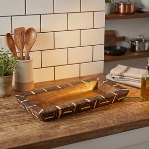 Food Grade Suar Wood With Dark Coconut <b>Shell</b> Inlay Large Square Serving Tray <b>Light</b> Brown Forty And Thirty Centimeters Fine Decor - Product Image 4