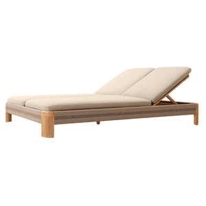 Chaise longue double en teck moderne de qualité supérieure, résistante aux UV, pour piscine et plage, design tropical minimaliste, mobilier d'extérieur - Product Image 1