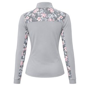 T-shirt d'entraînement performant blanc pour femme avec fermeture éclair quart de tour, manches longues à motif floral, vêtement de sport et d'extérieur - Product Image 2