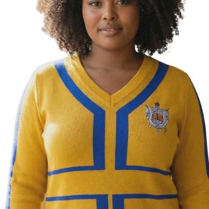 ชุดเดรสลำลองผู้หญิงพิมพ์ลายโล่ทองคำ Sigma Gamma Rho ดีไซน์หรูหราสไตล์กรีก แขนยาว แฟชั่นประดับกระดุมเพชร - Product Image 2