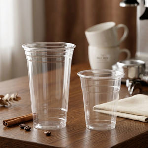 QUANG QUAN Disposable <b>Plastic</b> <b>Cups</b> PP <b>Cups</b> 95mm Single Wall 16oz/24oz Clear <b>Plastic</b> <b>Cup</b> for Coffee & Cold Beverages - Product Image 1