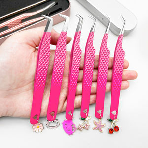 Precision Stainless Steel Eyelash Tweezers <b>Toothed</b> Tip Curved Pointed Extension <b>Tools</b> Brown Handle - Product Image 4