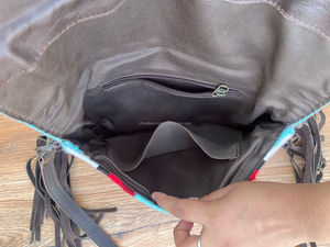Sac à bandoulière à franges multicolores en cuir aztèque véritable usiné de style occidental Sac à main de couverture de selle usiné nouvelle arrivée vente chaude - Product Image 6