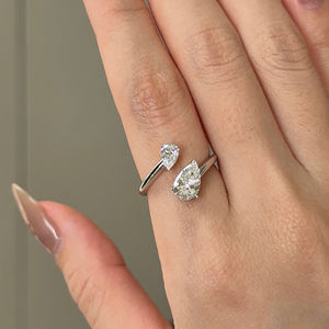 2 Stone Pear Cut Zircon Diamond Trendy Toi Et Moi Style Open Engagement Ring 925 Sterling Silver Wedding Anniversary Party <b>Gift</b> - Product Image 1