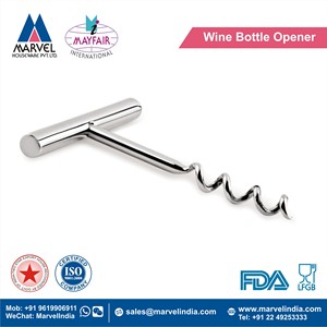 Stainless Steel T-Handle Wine Corkscrew <b>Bottle</b> Opener with Spiral Worm Eco-Friendly Mirror Polish - Product Image 2