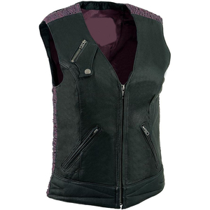 Samroz Sports Women's Black Lightweight Motorcycle Leather <b>Vest</b> w/Crinkled Leather Design - Product Image 1