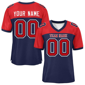 Custom American Football Jersey Red White V-Neck Short Sleeve Sublimated Print Moisture Wicking Unisex Adult Mesh Polyester - Product Image 2