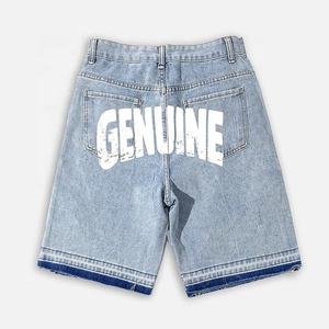 Shorts de mezclilla góticos de punto de cintura media para hombre, estilo boyfriend, con remaches cruzados y dobladillo desgastado, estilo invierno-verano - Product Image 6