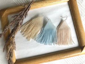 Geometric Beaded <b>Drop</b> Earrings Women's Bohemia Style Crystal Rhinestone Fashion Jewelry Party Accessories Light Blue Beige Pink - Product Image 3
