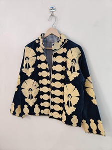 Manteau d'hiver décontracté pour adultes, style chinois, en velours brodé, col mandarin, manches longues, grande taille, motif floral - Product Image 3