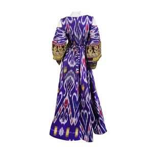 Vestido Tribal Morado Estampado con Cinturón, Tela Cómoda, Colección de Exportación, Vestidos Maxi Tradicionales Afganos - Product Image 2