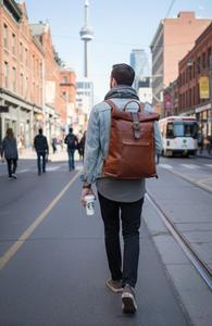 Handcrafted <b>Brown</b> Leather Roll Top <b>Backpack</b> Retro Style Travel Bag Genuine Leather School Rucksack Custom LTBP-0009 - Product Image 6