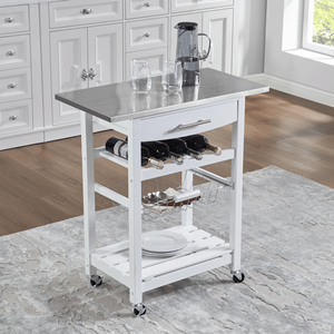 Carrello da Cucina Mobile con Isola, Cassetto e Cesto Portaoggetti Estraibile in Rete - Product Image 1