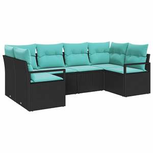 Ensemble de canapés de jardin en polyrotin noir et turquoise, 6 pièces - Product Image 2