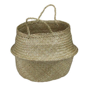 Brown Seagrass Wicker <b>Basket</b> with Handles Wide <b>Belly</b> Woven Storage <b>Basket</b> - Product Image 1