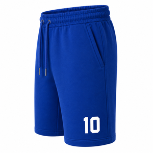 Shorts de sport décontractés bleus unis pour hommes avec cordon de serrage et imprimé numéro 10, avec poches, motif uni, pour la gym et la course à pied - Product Image 2