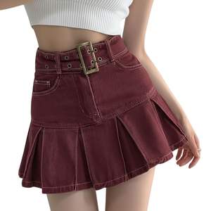 Falda vaquera mini de mujer con volantes en capas, a la moda, informal, de cintura alta, plisada, transpirable, OEM ODM - Product Image 3