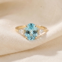 Bague tendance en or massif 14 carats avec diamant de laboratoire et pierre bleue Paraiba de laboratoire, bijoux fins pour femme, pour mariage, bijoux sur mesure